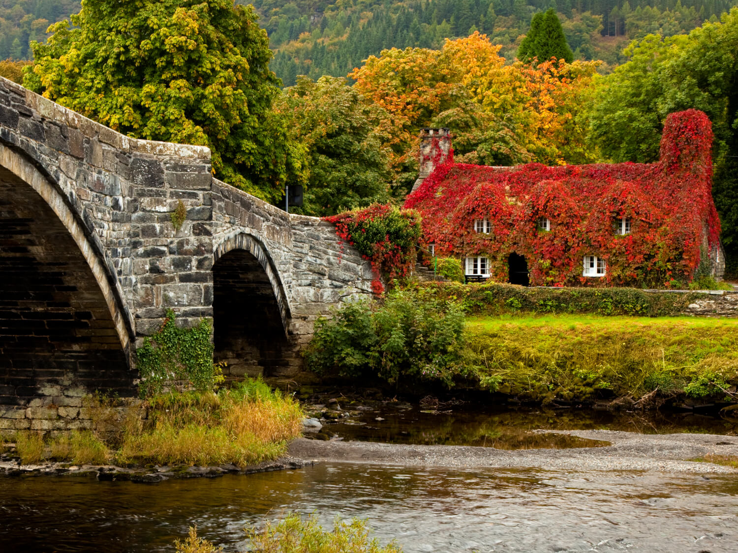Llanrwst bridge and famous tea rooms