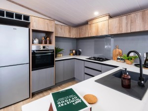 Kitchen in lodge at Fishpool Caravan Site