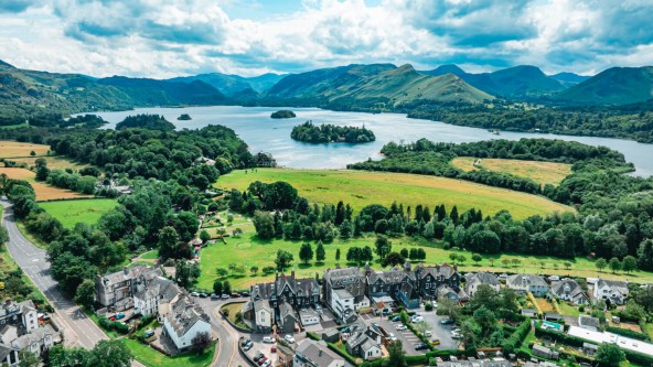 Aerial view of Keswick and Derwentwater