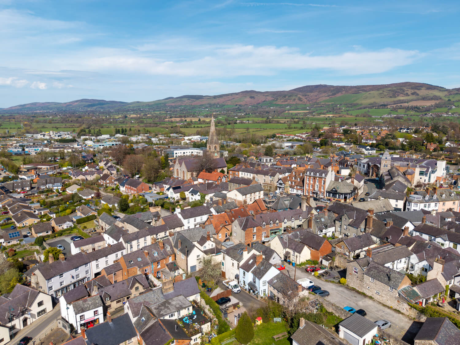 Aerial view of Ruthin town centre