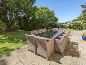 Exterior dining area at Tyddyn Goronwy