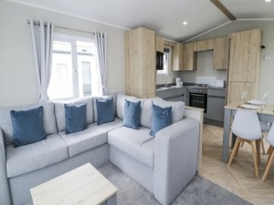 Open-plan living space inside a lodge